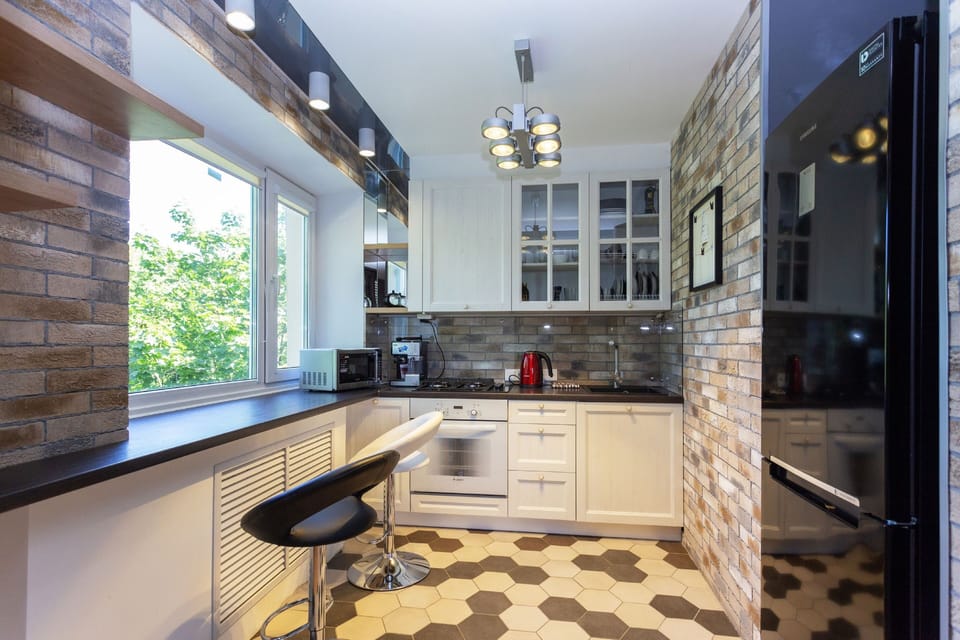 Apartment | Private kitchen | Full-size fridge, microwave, oven, stovetop