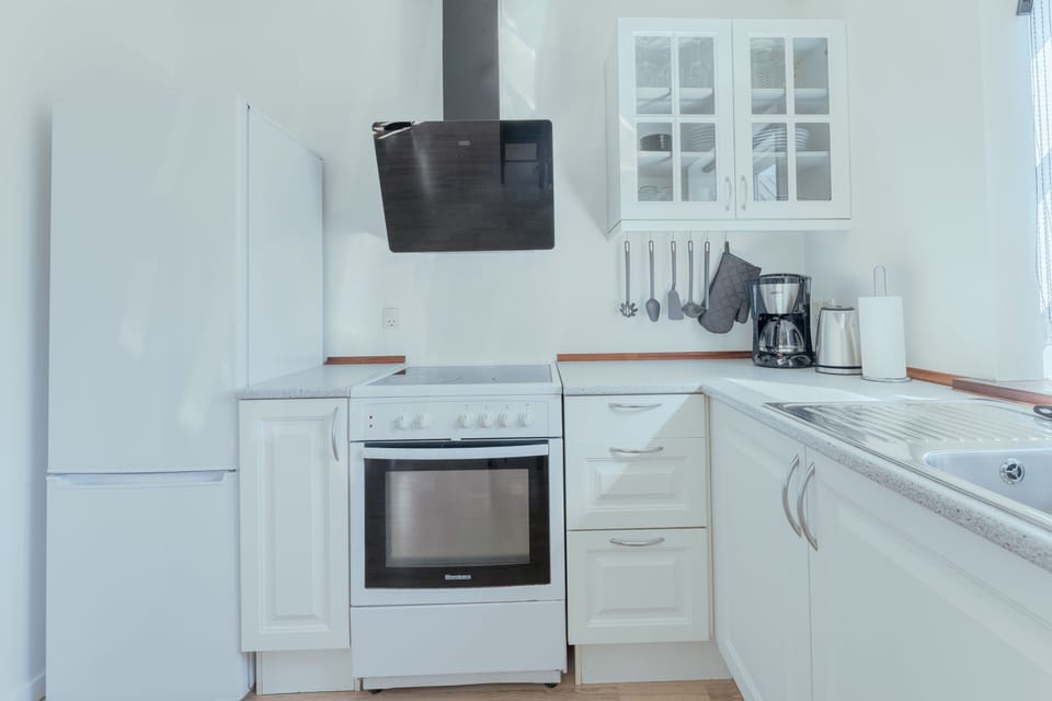 Apartment | Private kitchen | Coffee/tea maker, full-size fridge, microwave, oven