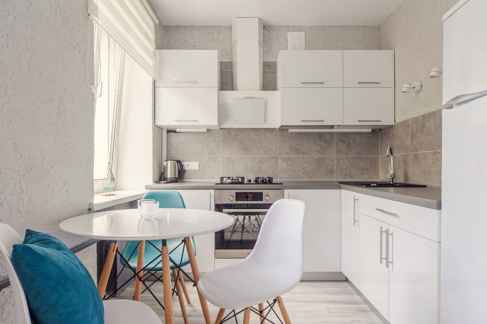 Comfort Apartment | Private kitchen | Full-size fridge, oven, stovetop, electric kettle