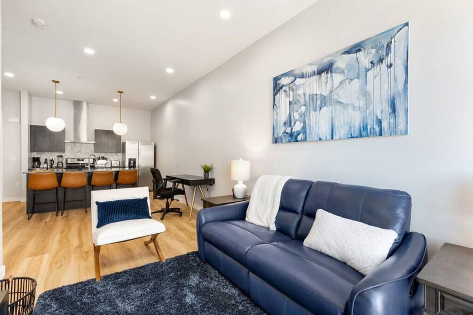 Fully reclining luxury sofa with an amazing historic view of downtown!