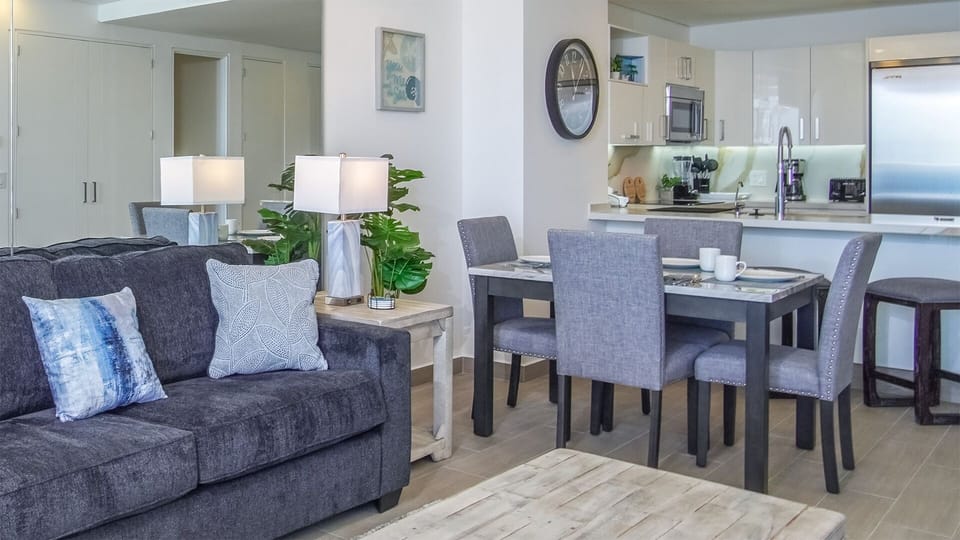 Detail of the dining/living room area.