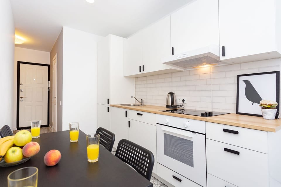 Basic Apartment | Private kitchen | Full-size fridge, microwave, oven, stovetop