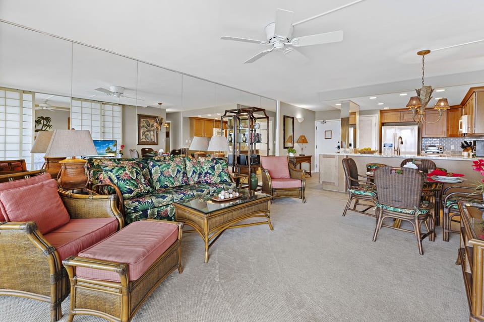 The living room offers a Queen sofa bed for additional guests