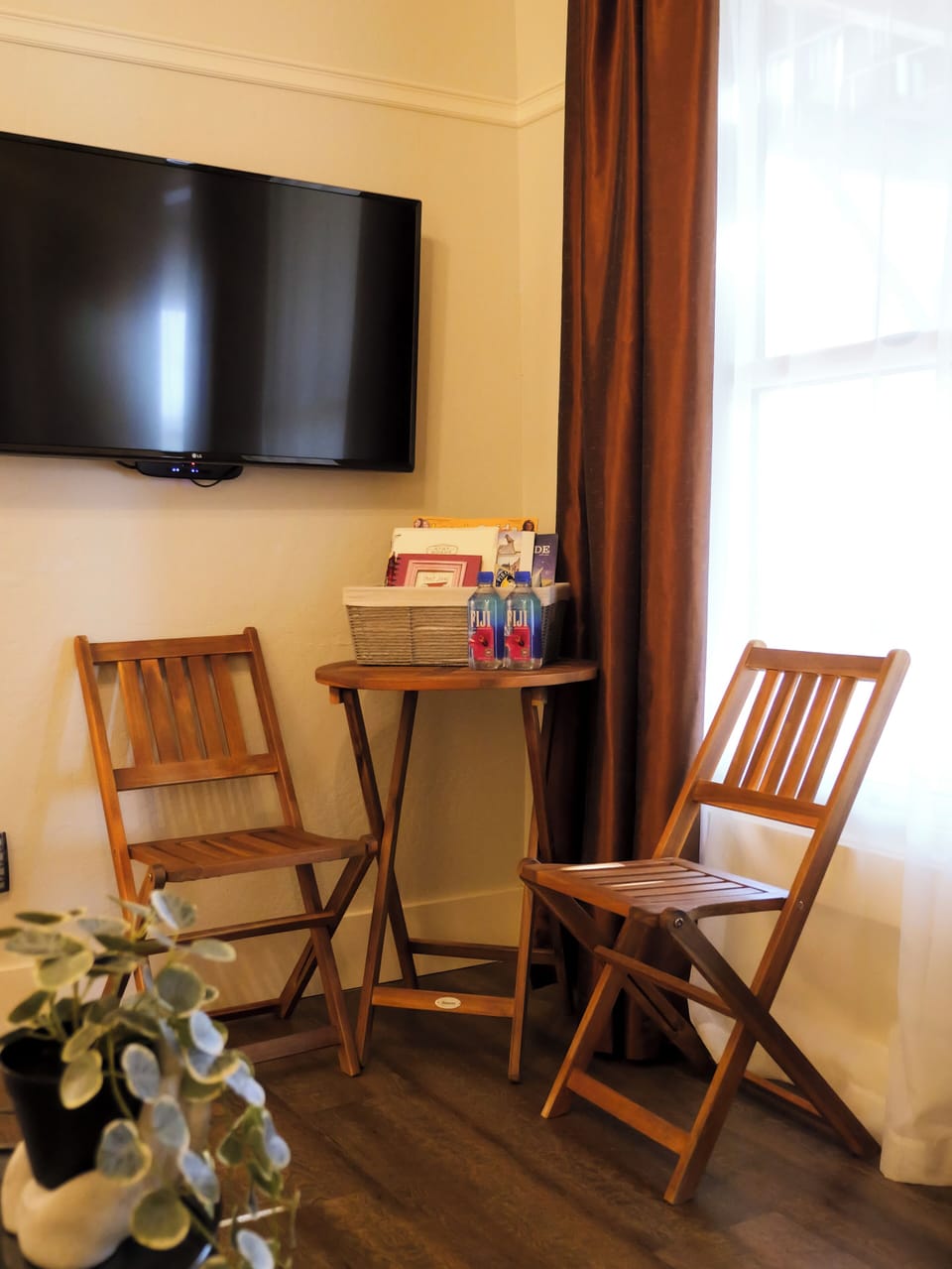 Comfortable seating by the TV with added refreshments.