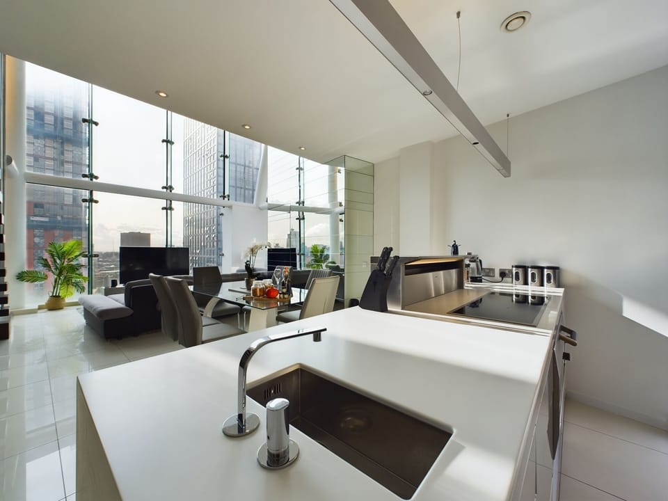 Luxury Apartment | Private kitchen | Fridge, microwave, oven, stovetop
