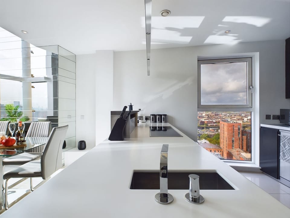 Luxury Apartment | Private kitchen | Fridge, microwave, oven, stovetop