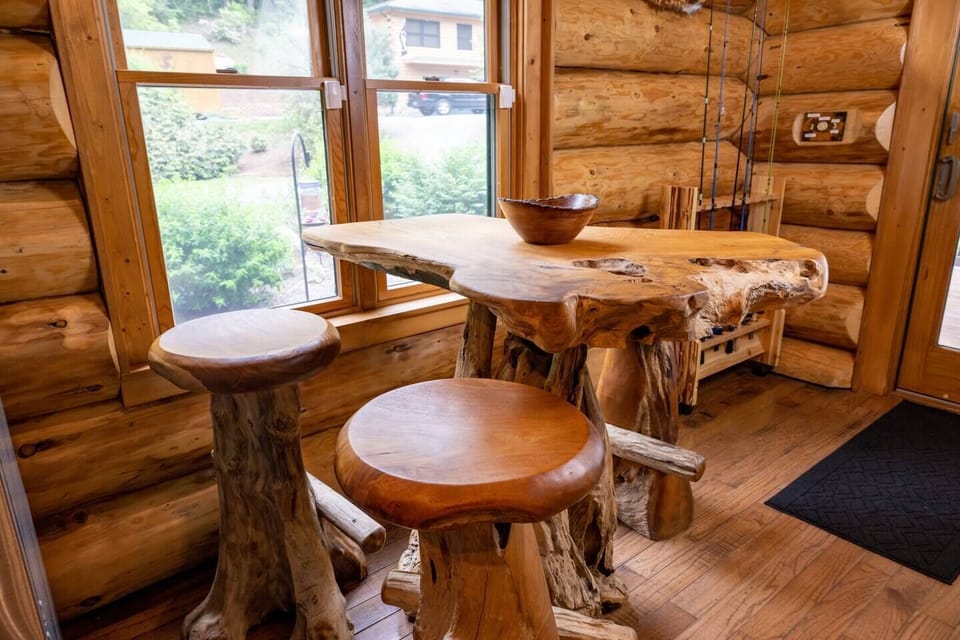 Enjoy a coffee and some breakfast on our beautiful handmade table. 