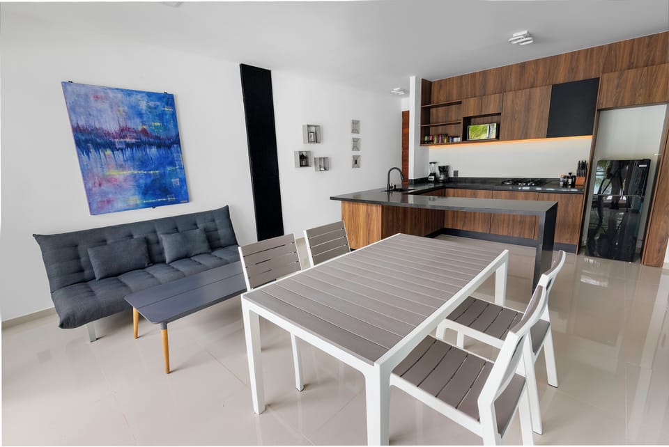 Luxury Apartment, 1 Bedroom, Sea View | Private kitchen | Full-size fridge, microwave, toaster, cookware/dishes/utensils