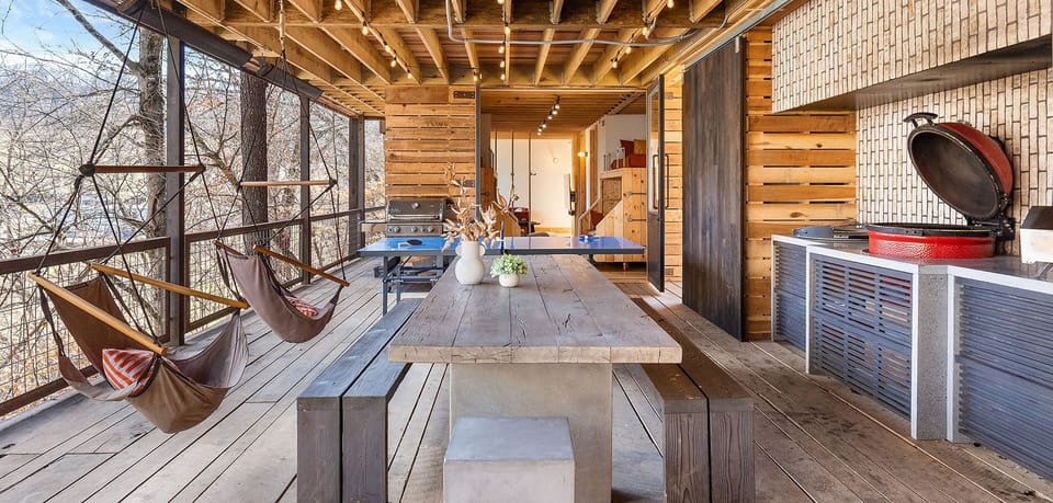 Enjoy outdoor cooking, dining, games and evening lights to swing your worries away