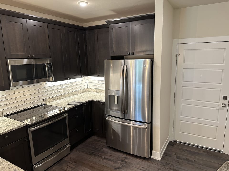 Modern fully stocked kitchen with everything you need for cooking at home.