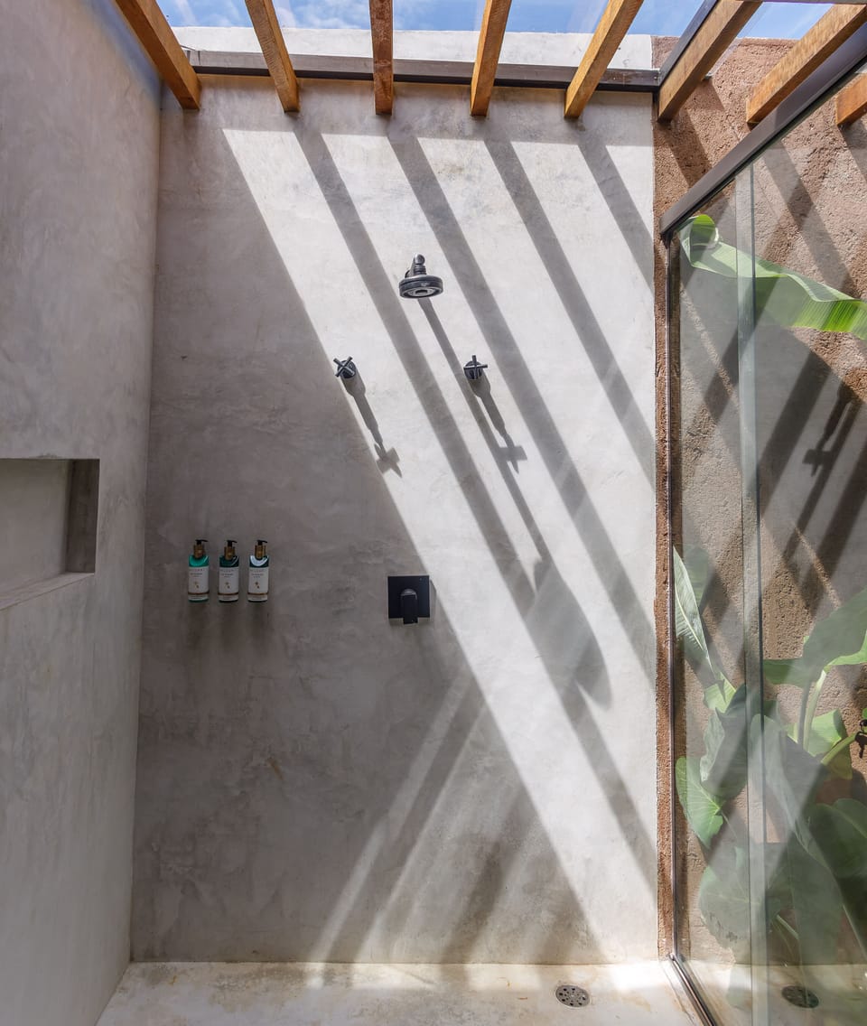 Shower, free toiletries, hair dryer, towels
