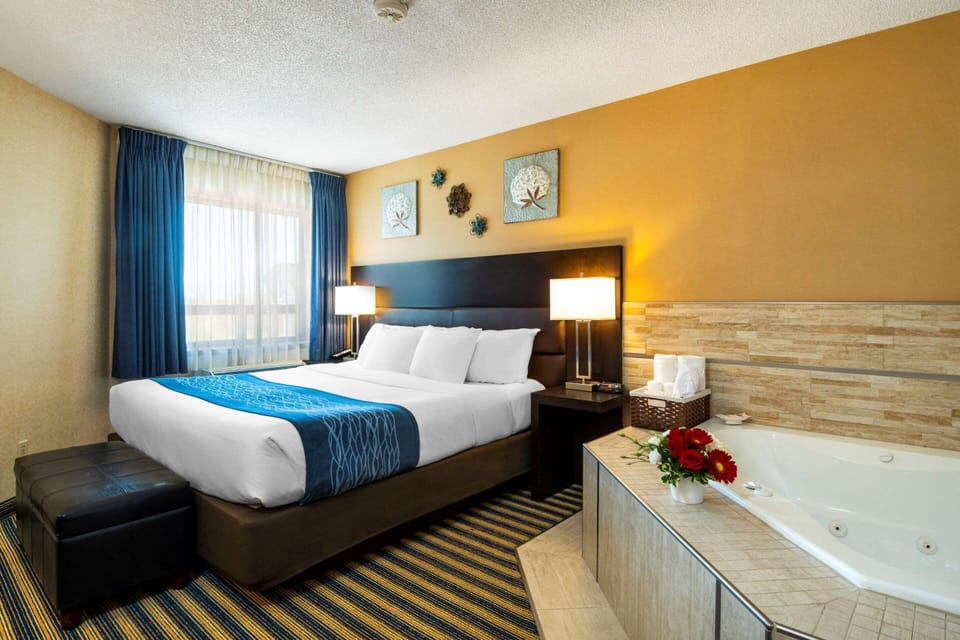 Premium bedding, desk, blackout drapes, soundproofing