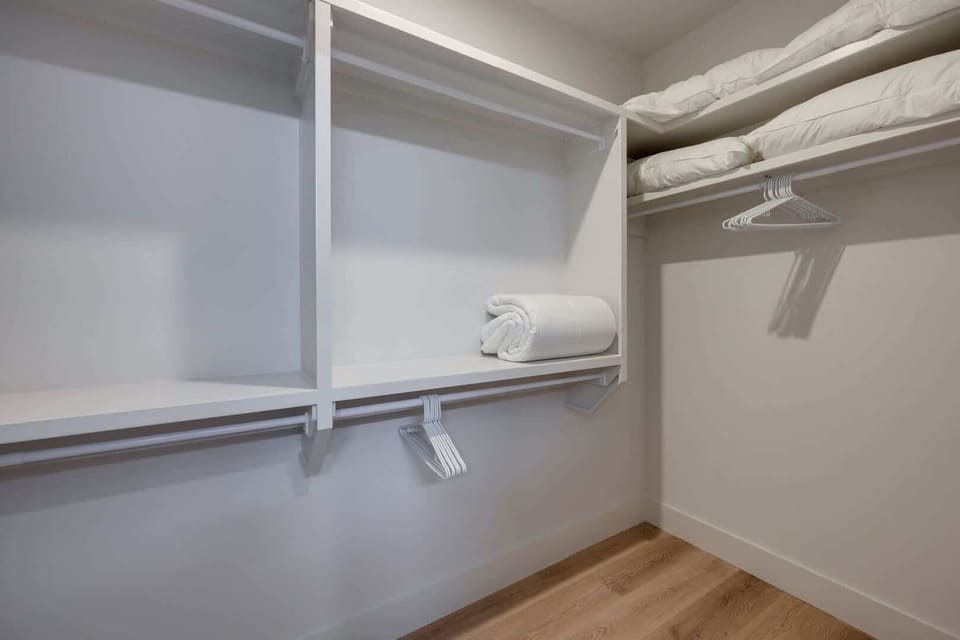 Primary Bathroom (Primary Bedroom en-suite) with dual vanity sinks, large walk-in closet, and stand-in shower.
