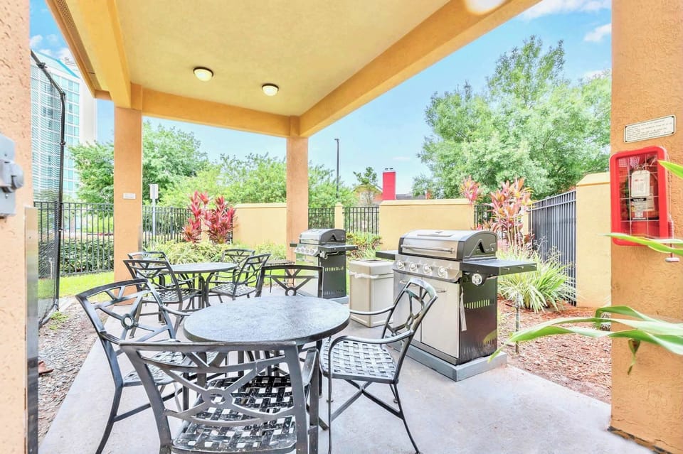 Outdoor dining area and BBQ grill