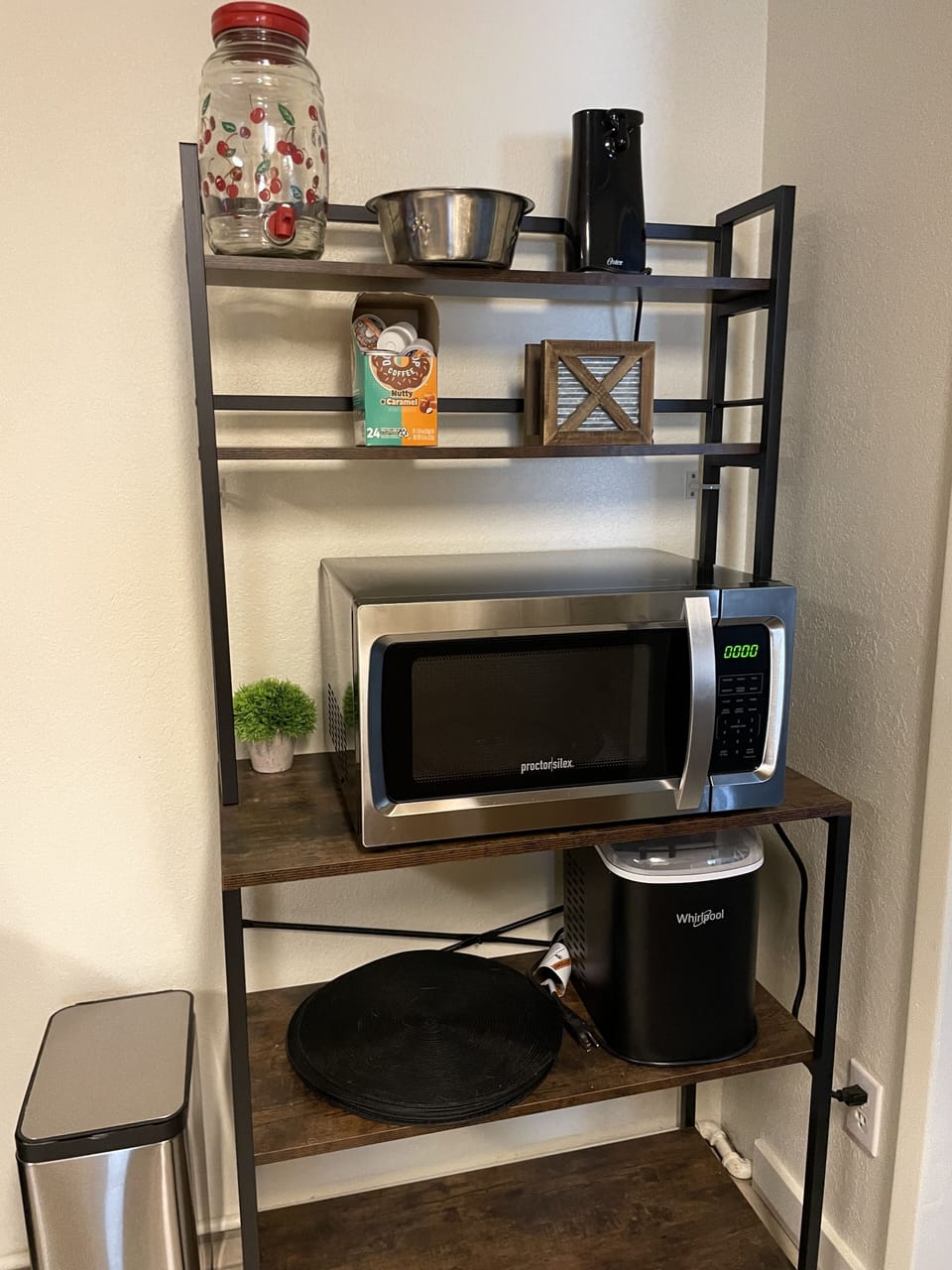 New microwave, ice maker, and coffee pods are among the kitchen necessities.