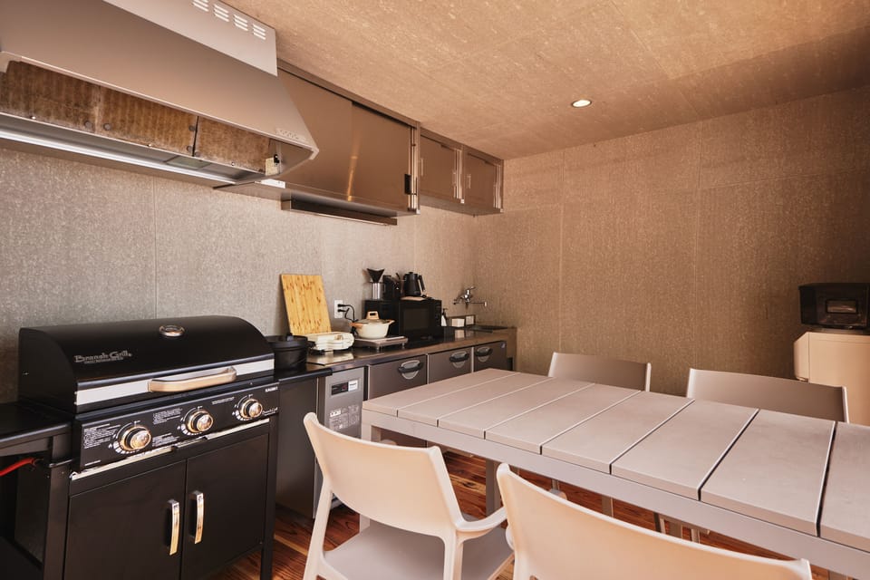 Full-size fridge, microwave, stovetop, electric kettle