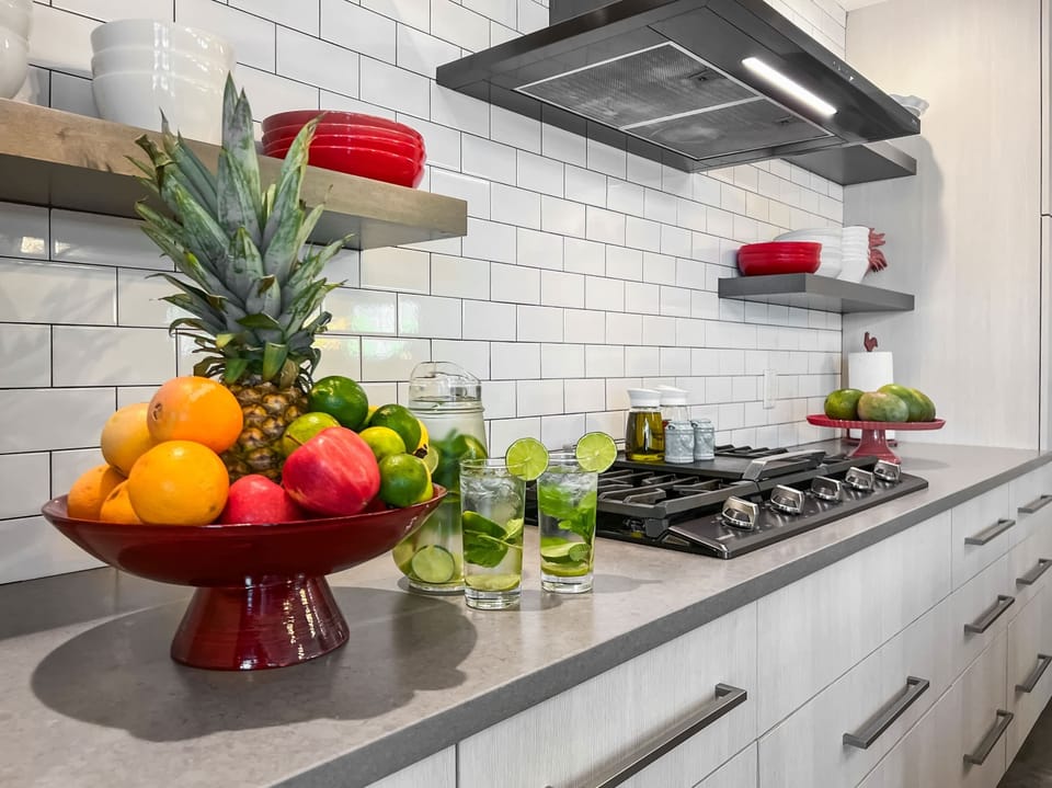 The kitchen is stocked with anything you may need to cook your favorite meals.