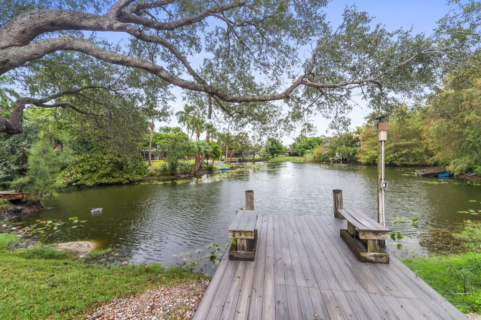 Private dock on lake.