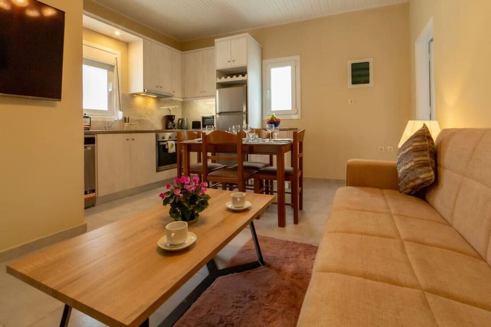 Open floor plan with living, dining and kitchen.