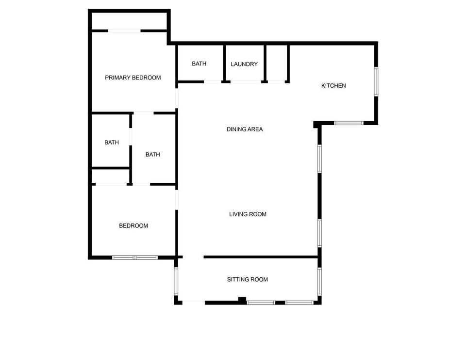 Single-level layout with two king bedrooms, Jack-and-Jill full bath, separate half bath, open living/dining, full kitchen, laundry, and bright sunroom