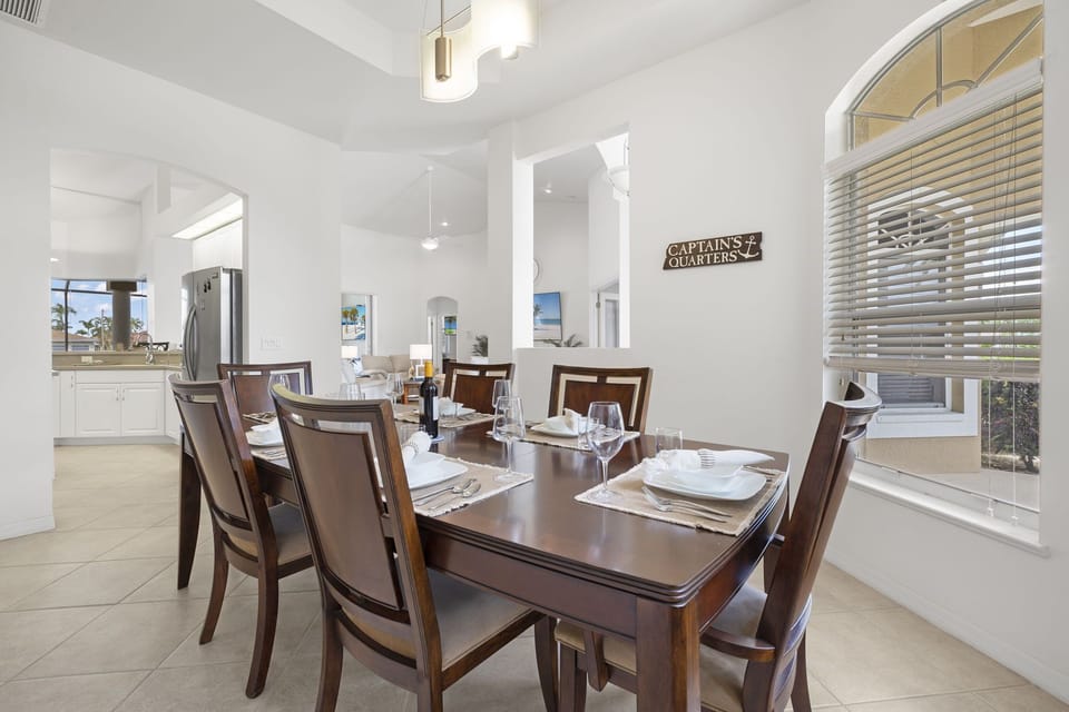 The dining room is off the kitchen right next to the entrance
