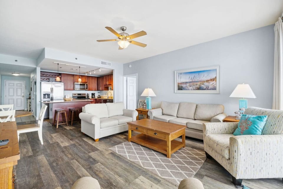 Living Area with Gulf Views, Balcony Access, Sleeper Sofa and Flat Screen TV