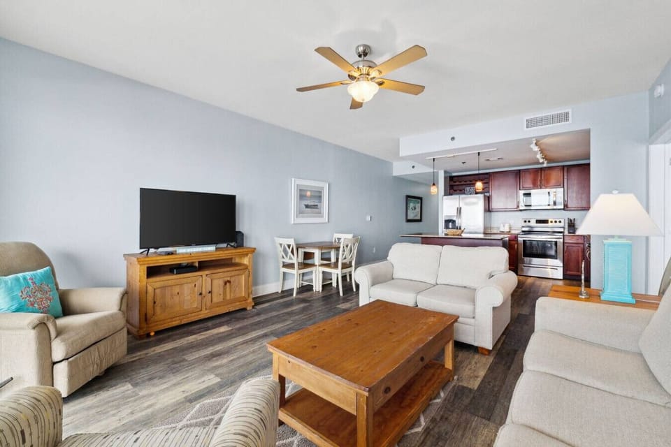 Living Area with Gulf Views, Balcony Access, Sleeper Sofa and Flat Screen TV