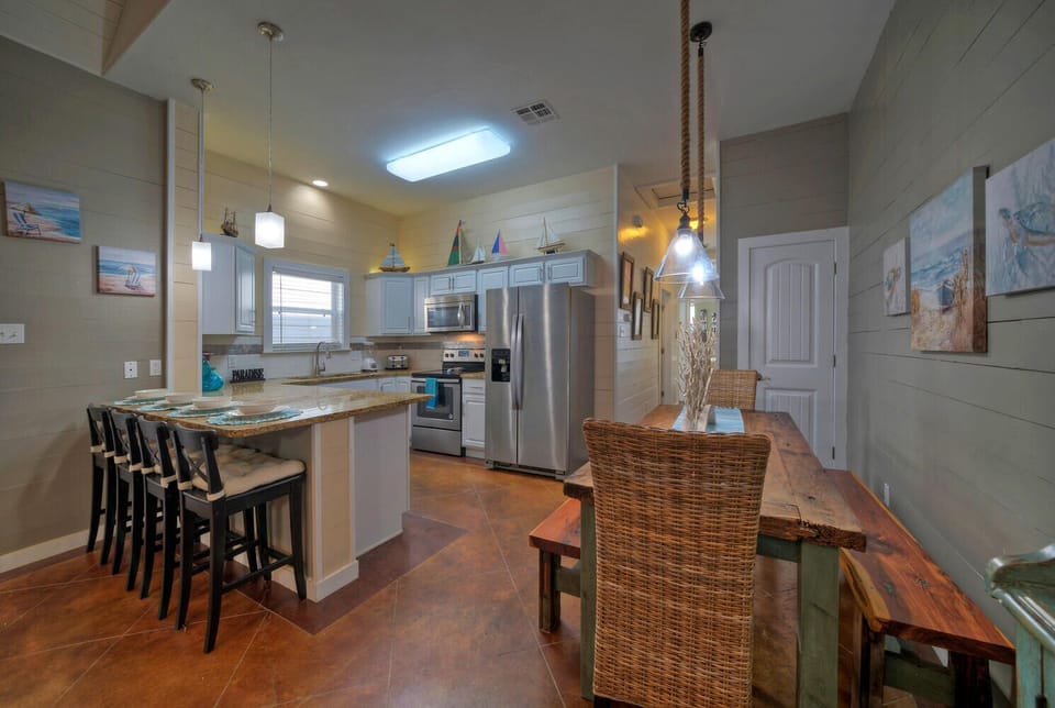 Kitchen adjoining the dining space.