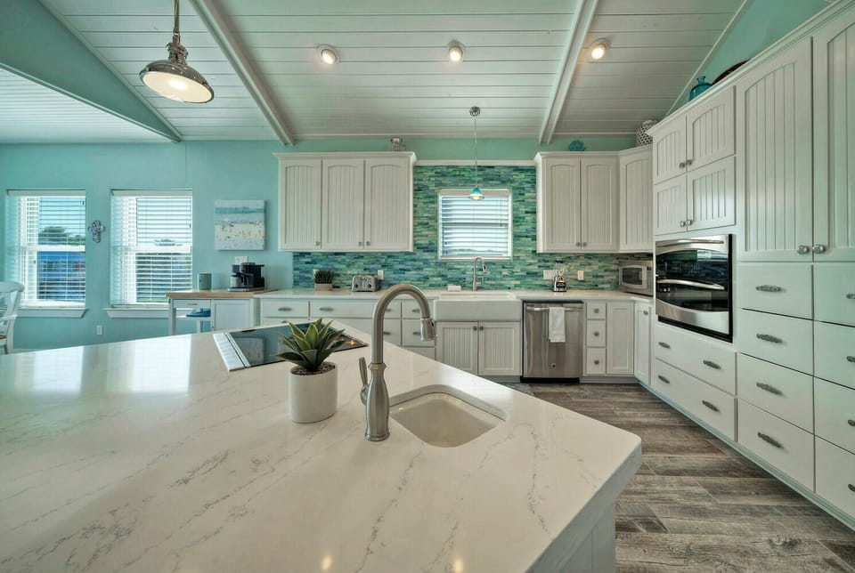 Expansive kitchen space.