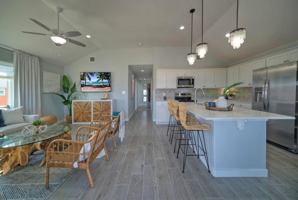 Open concept of dining and living space.