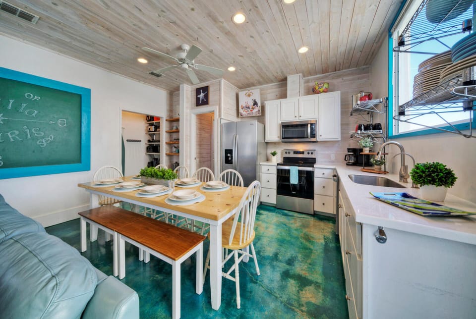 Where dining and kitchen converge.