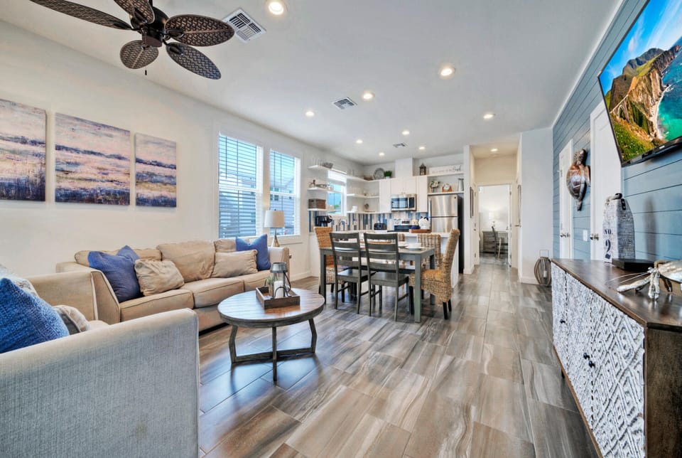Living room and dining area.