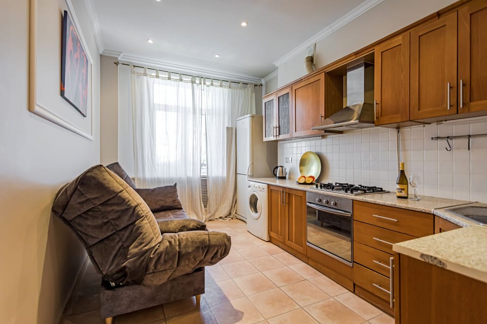 Business Apartment | Private kitchen | Full-size fridge, oven, stovetop, electric kettle