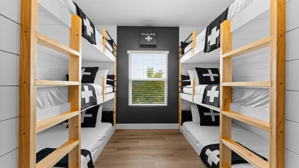 Bunk room with six cozy bunks—perfect for the kiddos or cousins’ sleepover.