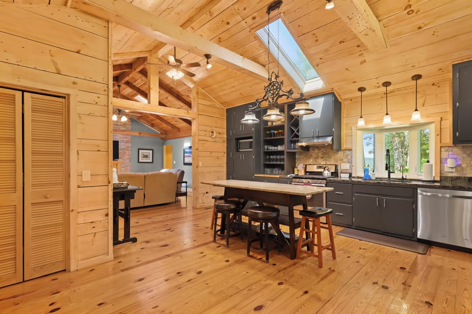 Custom kitchen stocked with enough supplies to get your trip started off right.