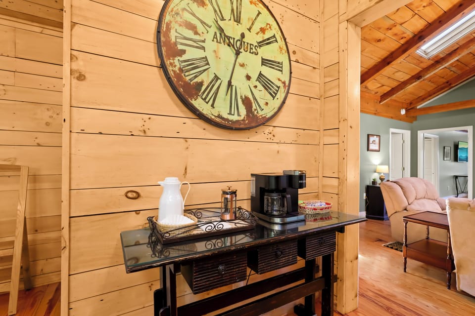 Custom kitchen stocked with enough supplies to get your trip started off right.