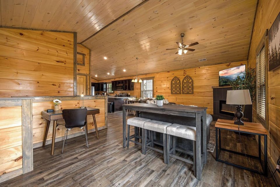 Living Room with a Study desk and a charging station. 
