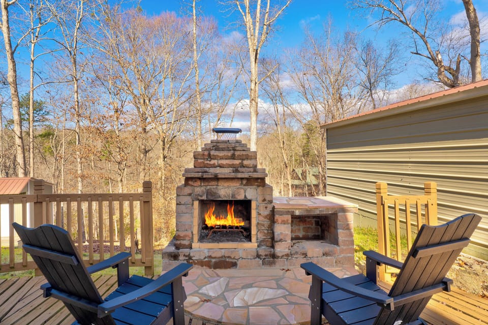 Roast marshmallows in the outdoor fireplace