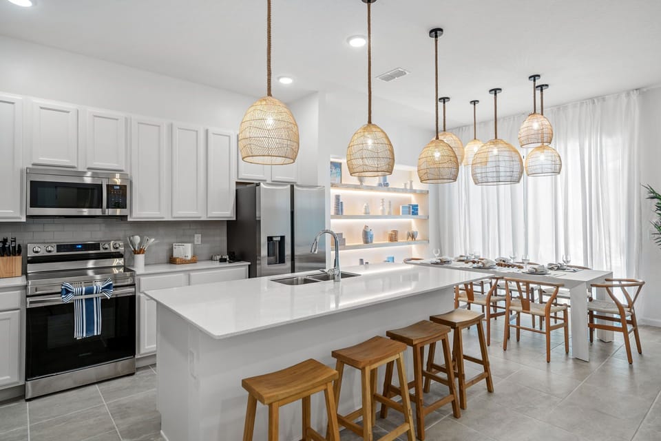 Fully equipped kitchen with a spacious island. 