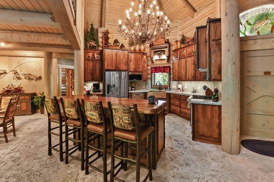 The chandelier gives off the perfect amount of light in the evening. 