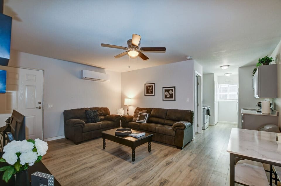 Very spacious living room and cozy sofa for your family :)