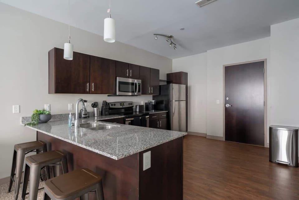 Oversized kitchen allows plenty of space to dine and cook.