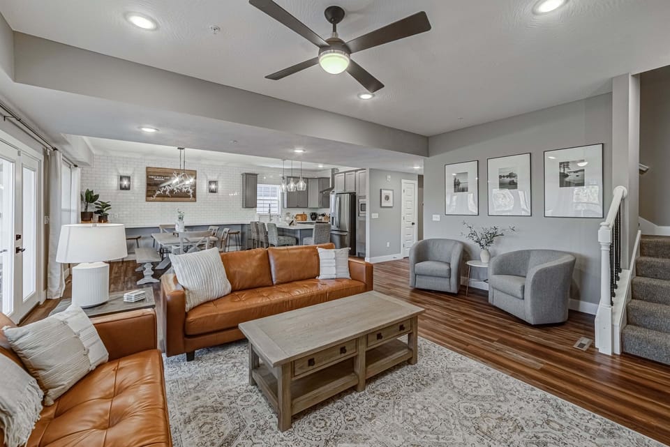 Open living, dining, and kitchen space