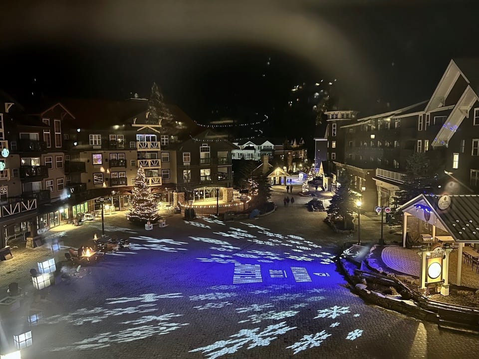 "Welcome to the Mountain" light display view from my condo.