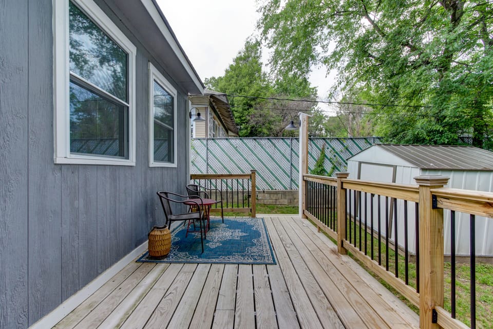Back deck with seating.