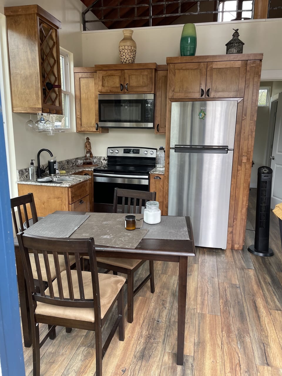 Breakfast table and kitchen
