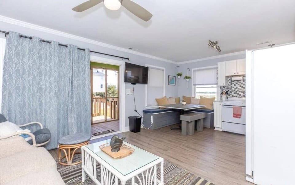 Dining table with bench seating in eat in kitchen area