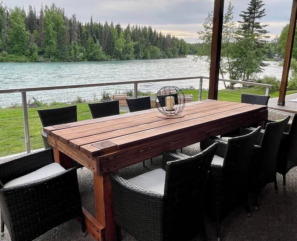 Patio dining with a amazing river view