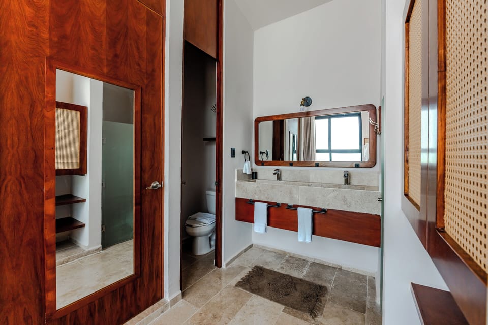 Shower, hair dryer, bathrobes, soap