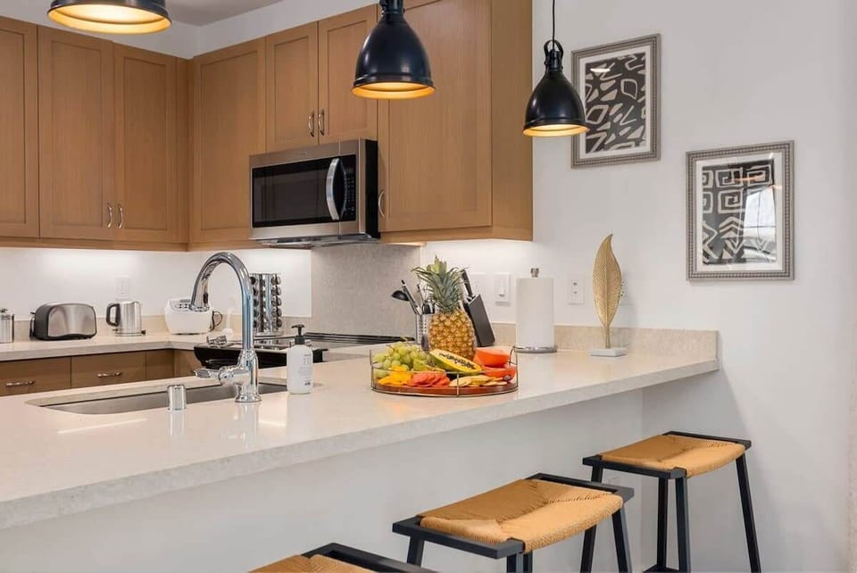 Modern counter with bar stools for casual dining